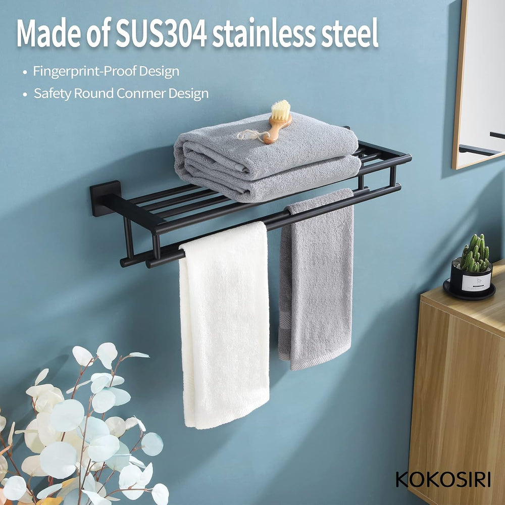 KOKOSIRI Bath Towel Rack with Double Towel Bars Bathroom Towel Shelf 24 Inch ...