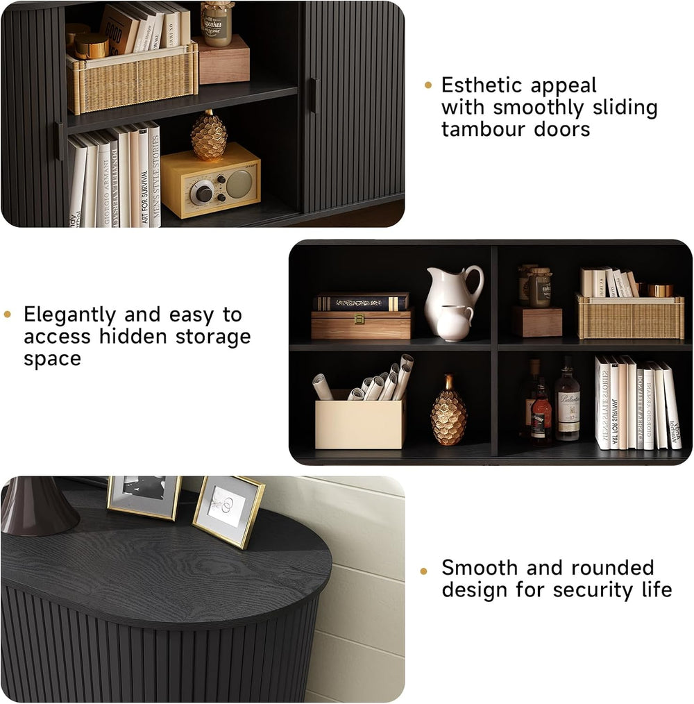 ONBRILL 63" Sideboard Buffet Cabinet, Sliding Door/Adjustable Shelf, Black