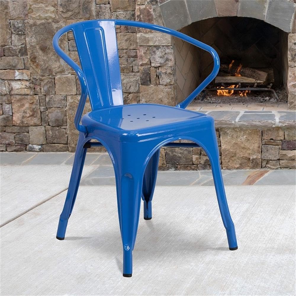 Flash Furniture Luna Commercial Grade Blue Metal Indoor-Outdoor Chair with Arms