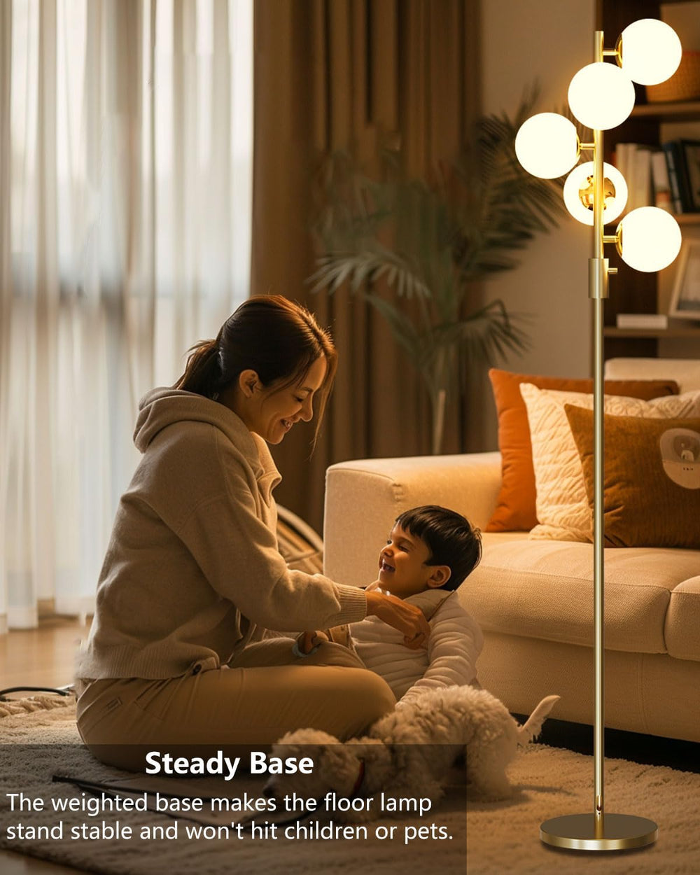 Lightdot Dimmable Globe Floor Lamp, Gold Standing Lamps with 5PCS 3000K Bulbs...