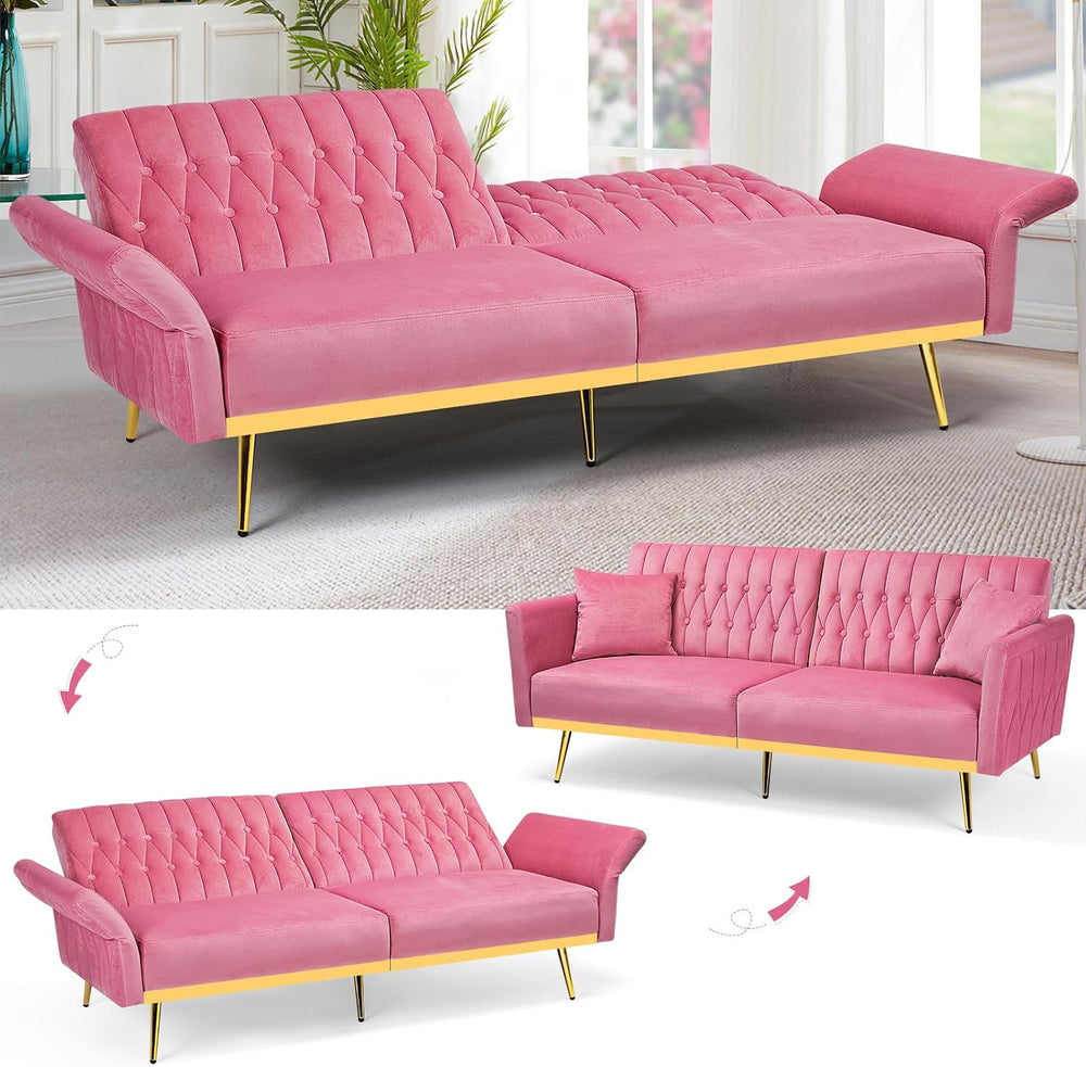 3 Pieces Velvet Sofa Set w/Adjustable Armrest &Backrest,Pink
