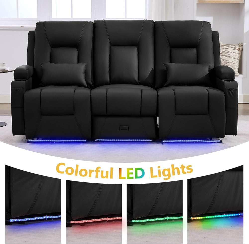 URRED Wall Hugger Power Reclining Loveseat Sofa,Black:77.3" - 3 Seats