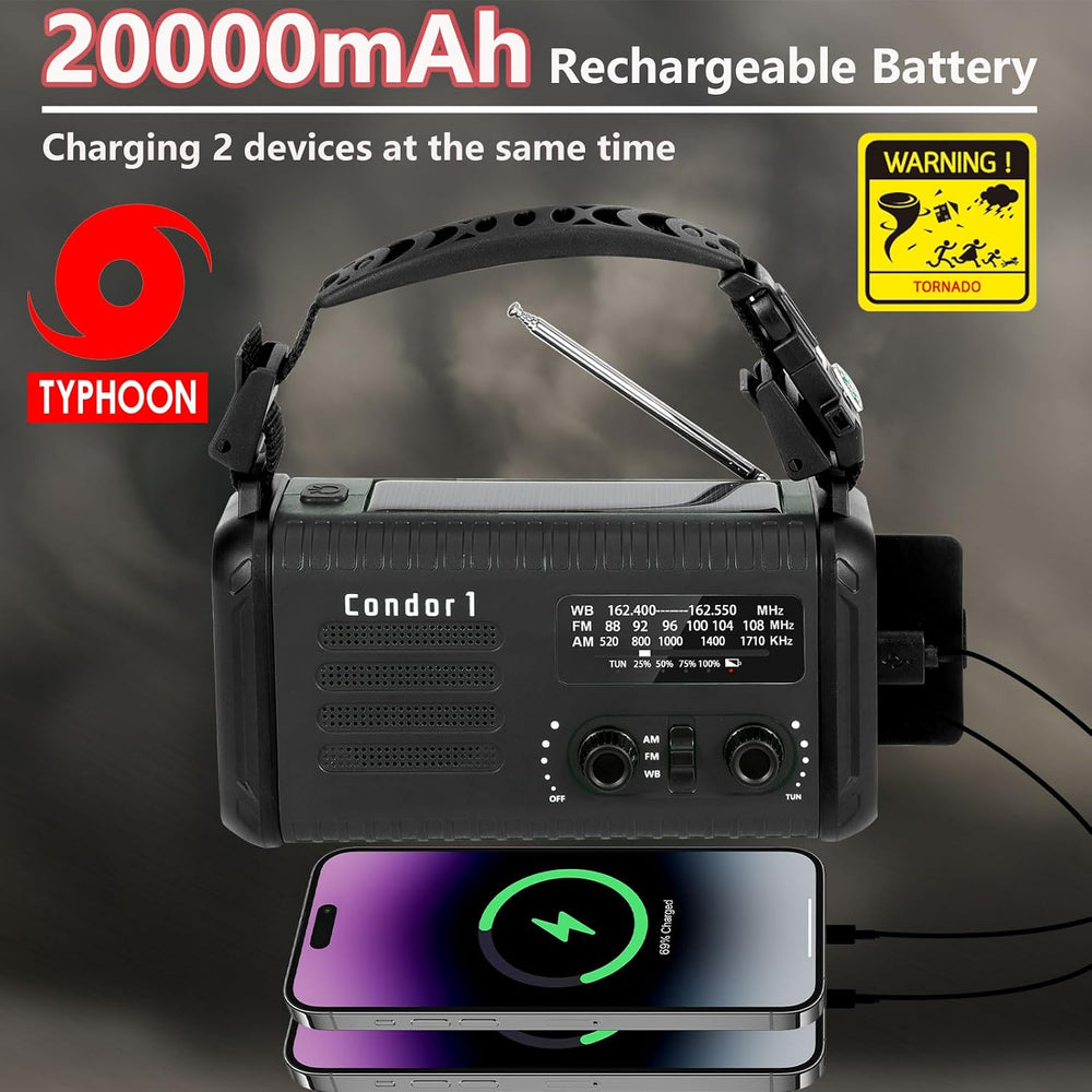 Emergency Weather Radio (Condor 1) NOAA/AM/FM with 74000mWh Portable Radio, U...
