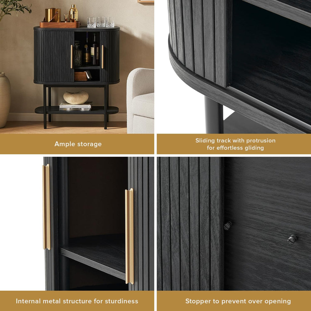 mopio Quin Storage Cabinet, Sideboard, Console Table, Fluted (Black)