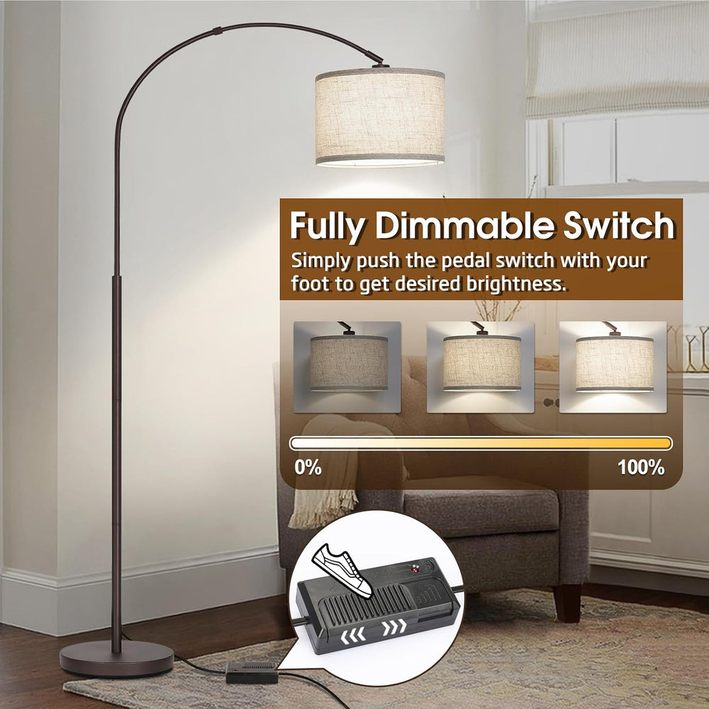 Dimmable Floor Lamp, Arc Floor Lamps with Adjustable Hanging Shade,Brown