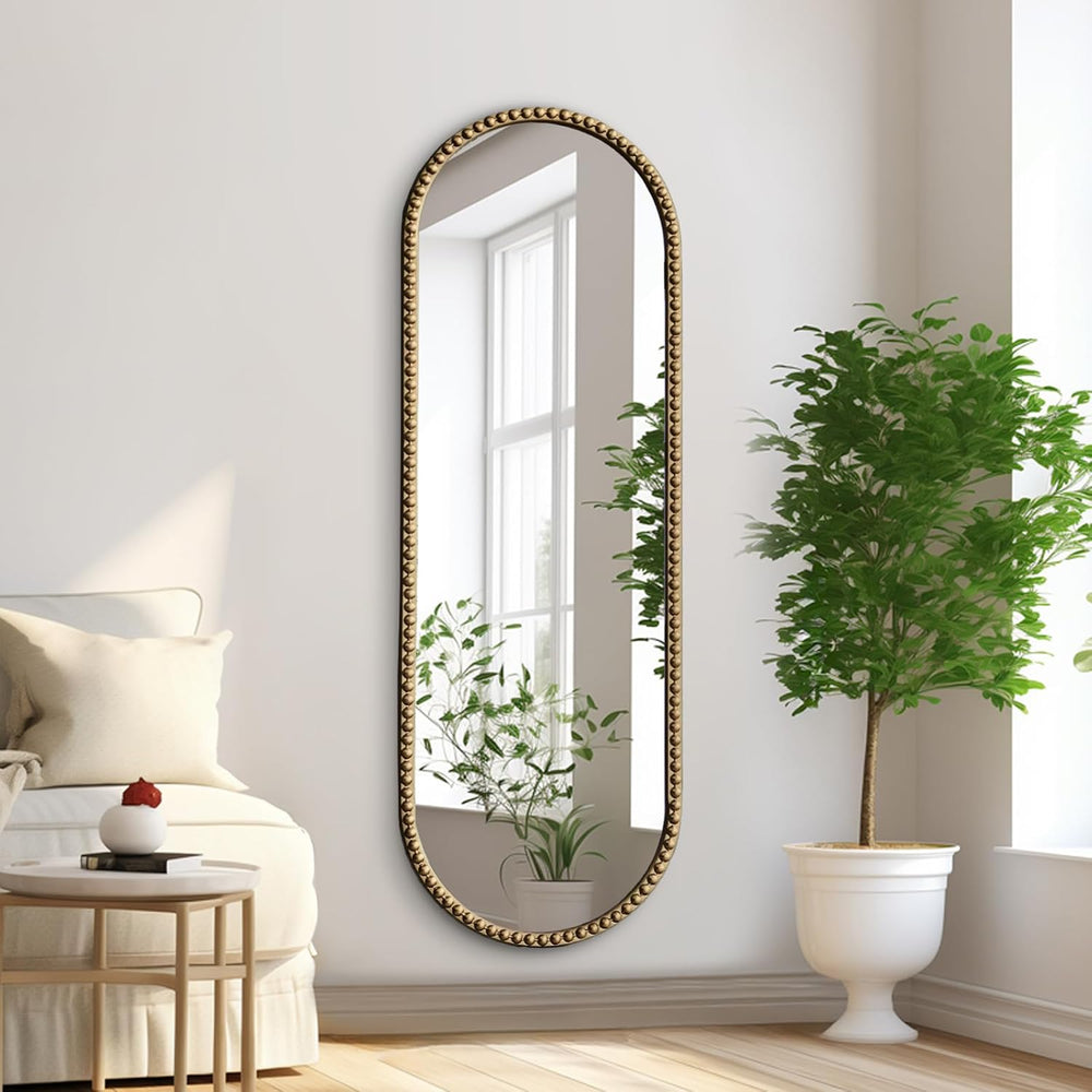 Antique Gold Full Length Mirror Oval Full Body Wall Mirror Baroque Beaded Mir...
