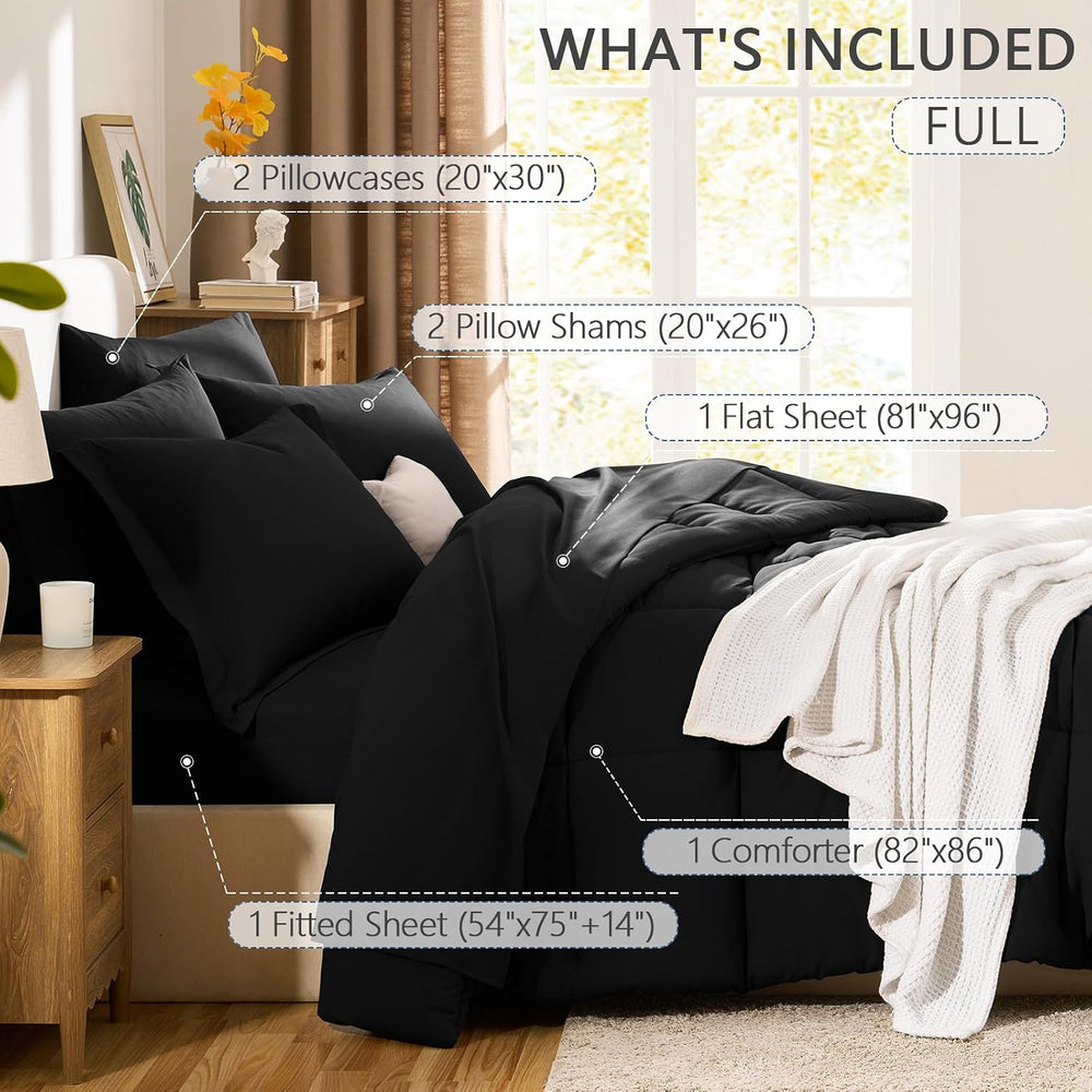 CozyLux Full Size Comforter Sets, 7-Piece Bed in a Bag, Black