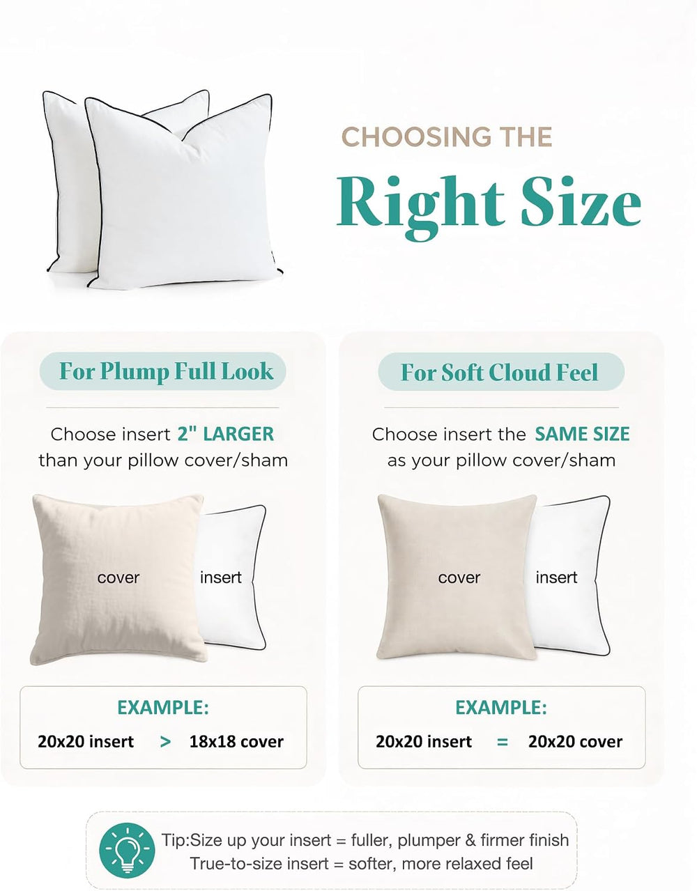 APSMILE Goose Feather Down Throw Pillow Inserts 16x16 Inch, Set of 2