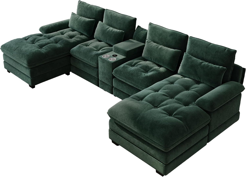 134" U-Shaped Sectional Couches for Living Room with Storage, Green