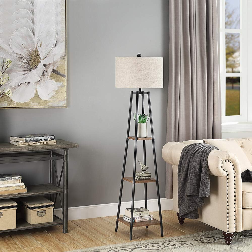 ROSEN GARDEN Floor Lamp, Standing Reading Light with Shelves and Fabric Shade...