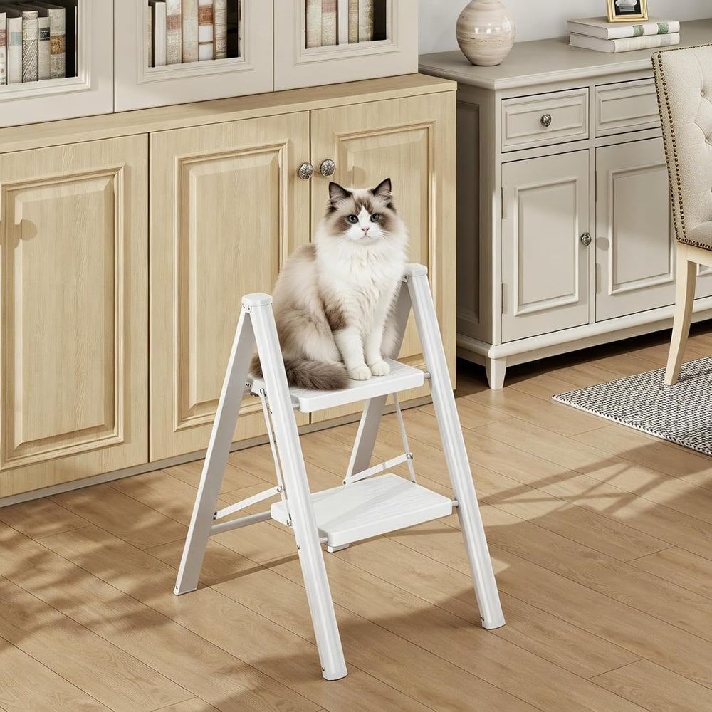 KINGRACK 2 Step Folding Ladder, Lightweight Portable Home Ladder with Non-Sli...
