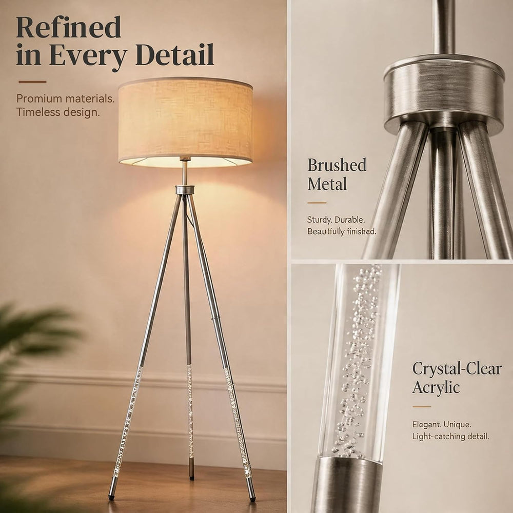 JOOFO Modern Metal Tripod Floor Lamp with Remote, 16.5" Linen Shade