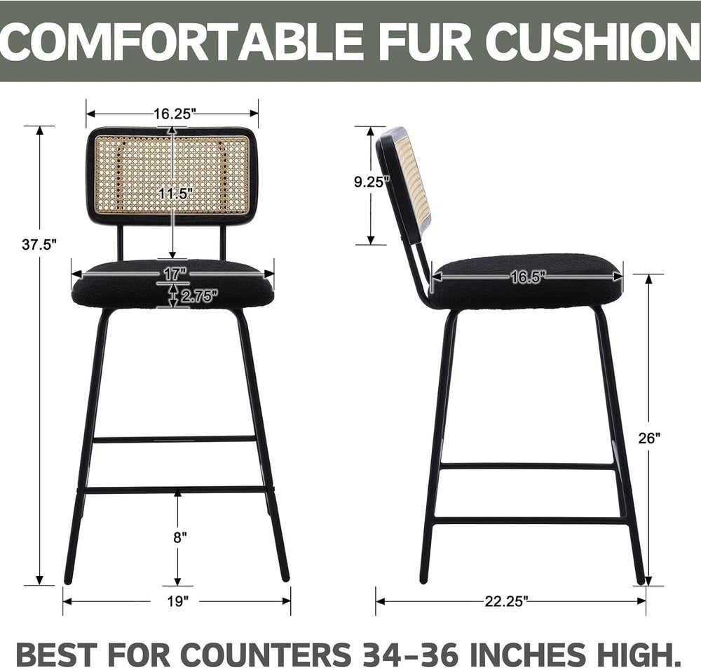 Hyfirm Set of 4 Bar Stools 26 Inch Counter Height, Rattan Barstools with Cane...