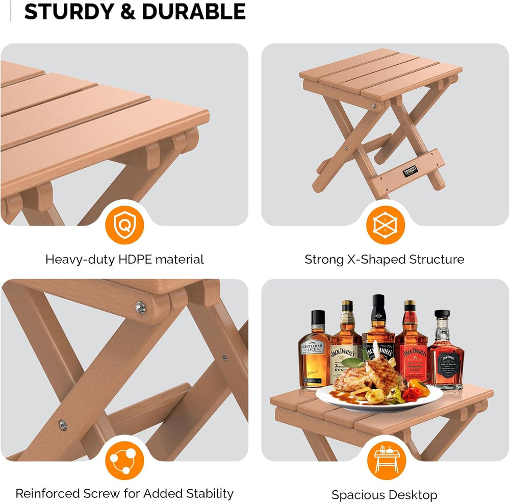 VINGLI Small HDPE Folding Side Table, Plastic Waterproof Portable Adirondack ...