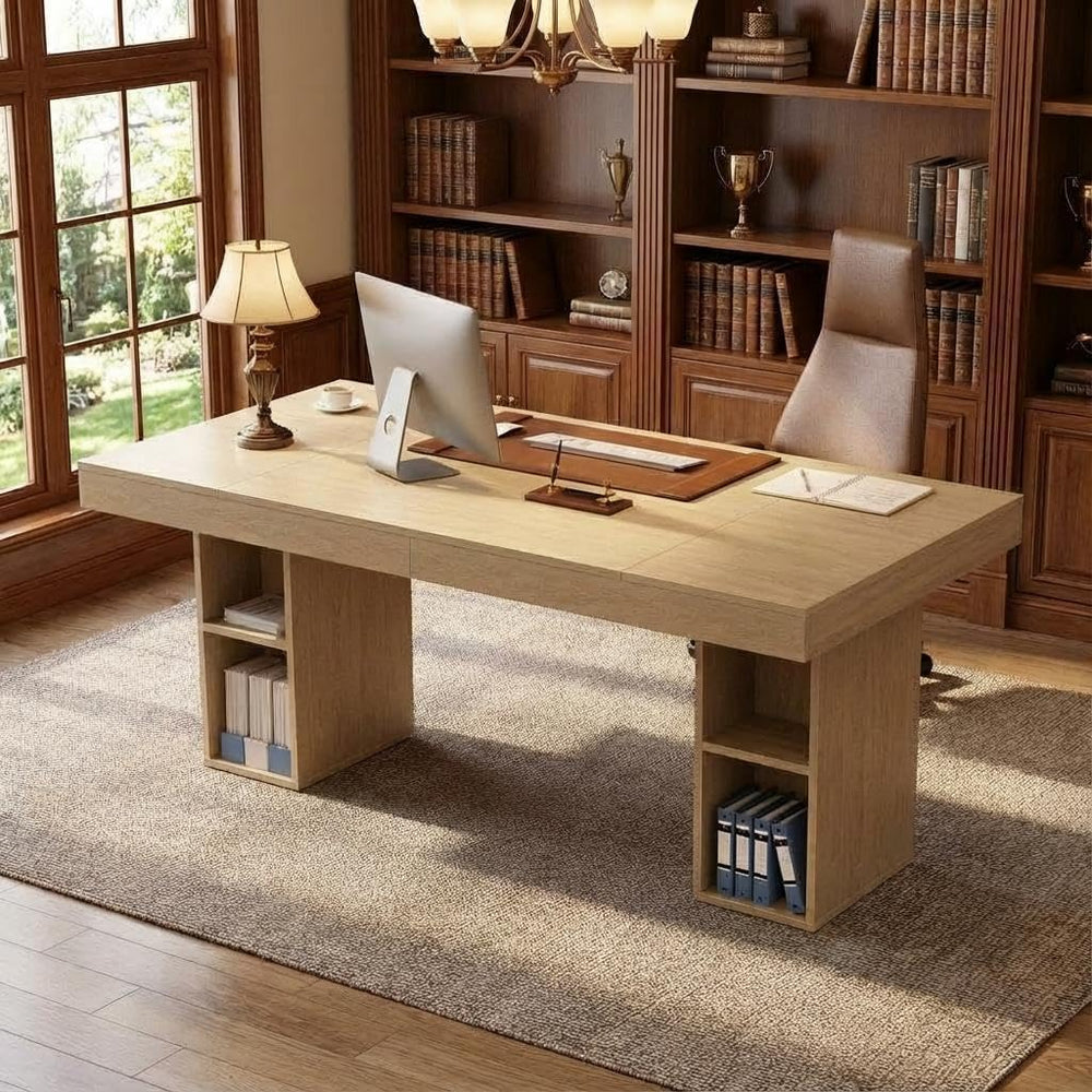 IDEALHOUSE 71” Executive Desk with Cabinet Storage, Farmhouse Home Office Des...