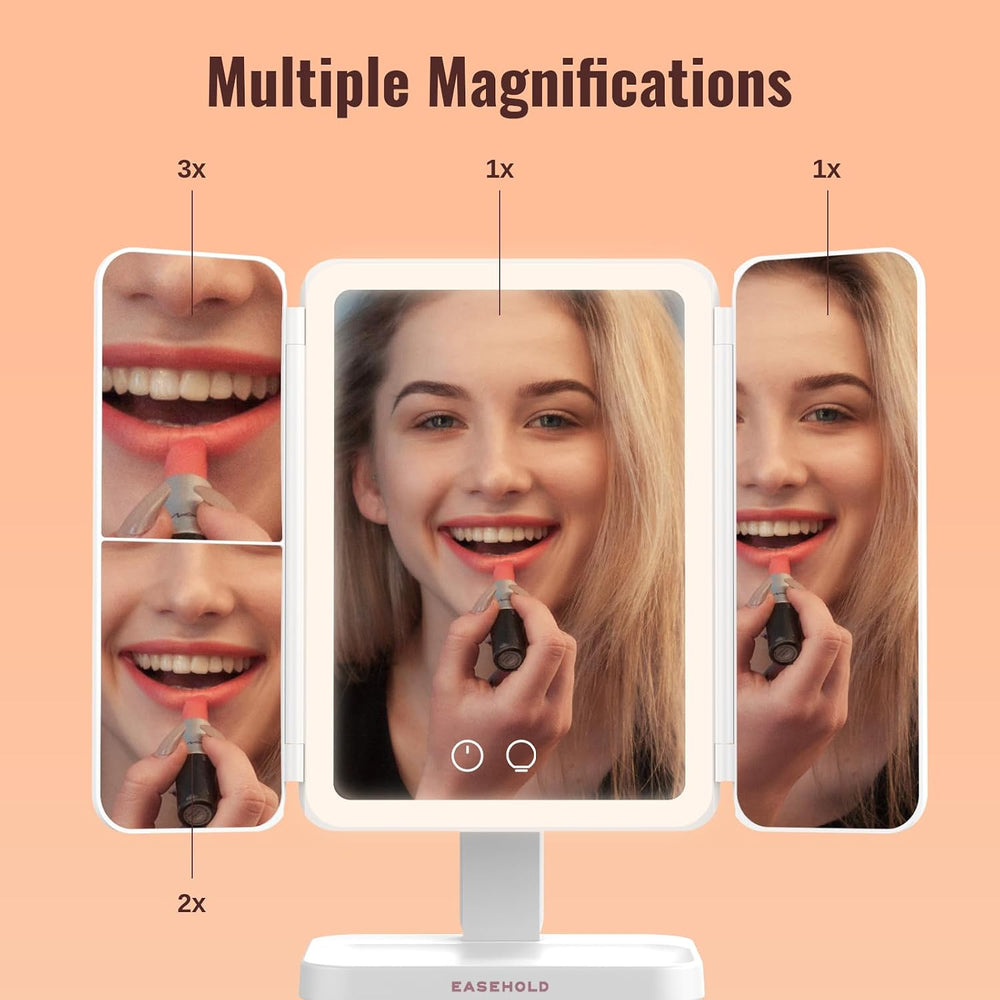 2000mAh Rechargeable Trifold Lighted Makeup Vanity Mirror with 64 Lights
