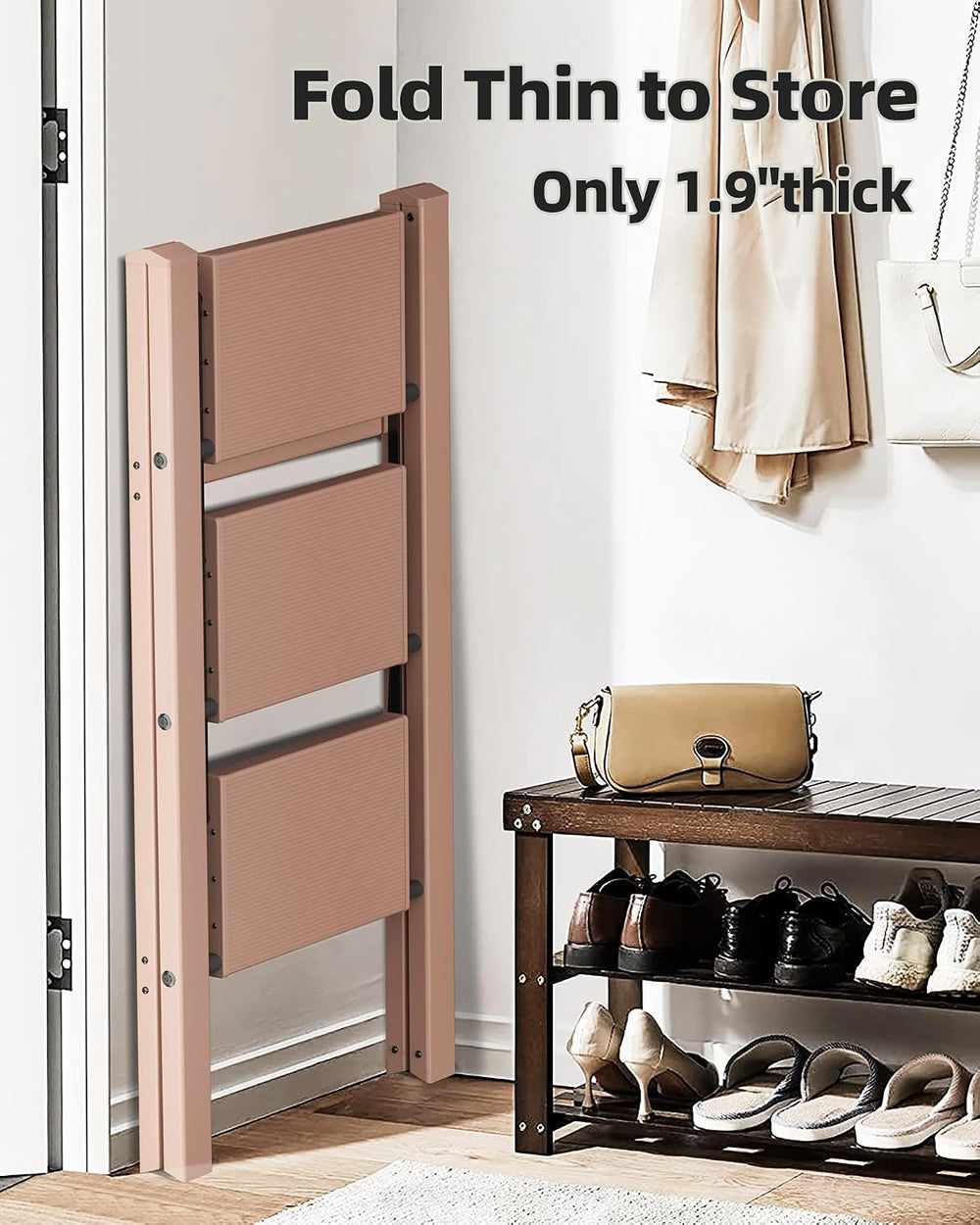 HillhutApex 3 Step Stool Foldable Ladder,Aluminum Step Ladder