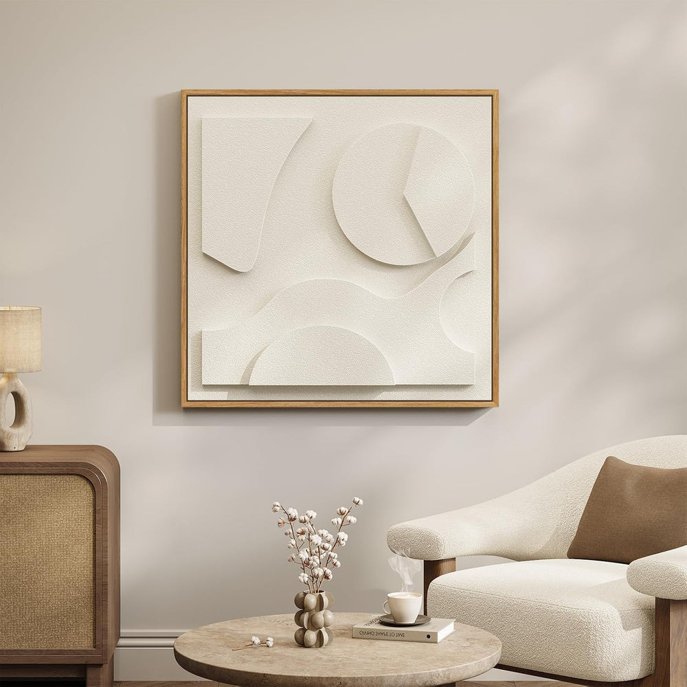 Framed 3D Textured Wall Art, Modern Abstract Artwork for Walls (White)