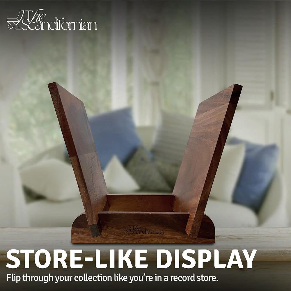 Natural Wood Vinyl Record Holder Shelf, Tabletop LP Storage Rack, Walnut Albu...