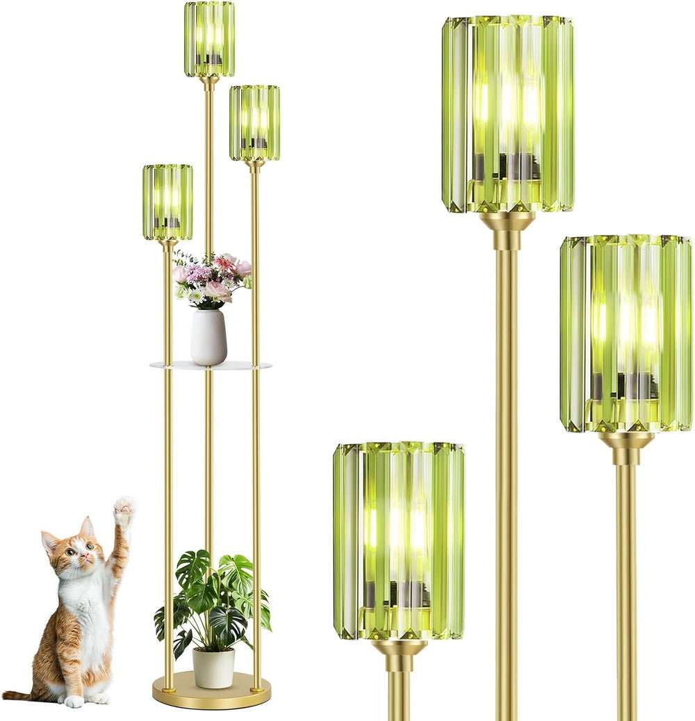 Elegant Modern Crystal Floor Lamp with Shelves for Living Room