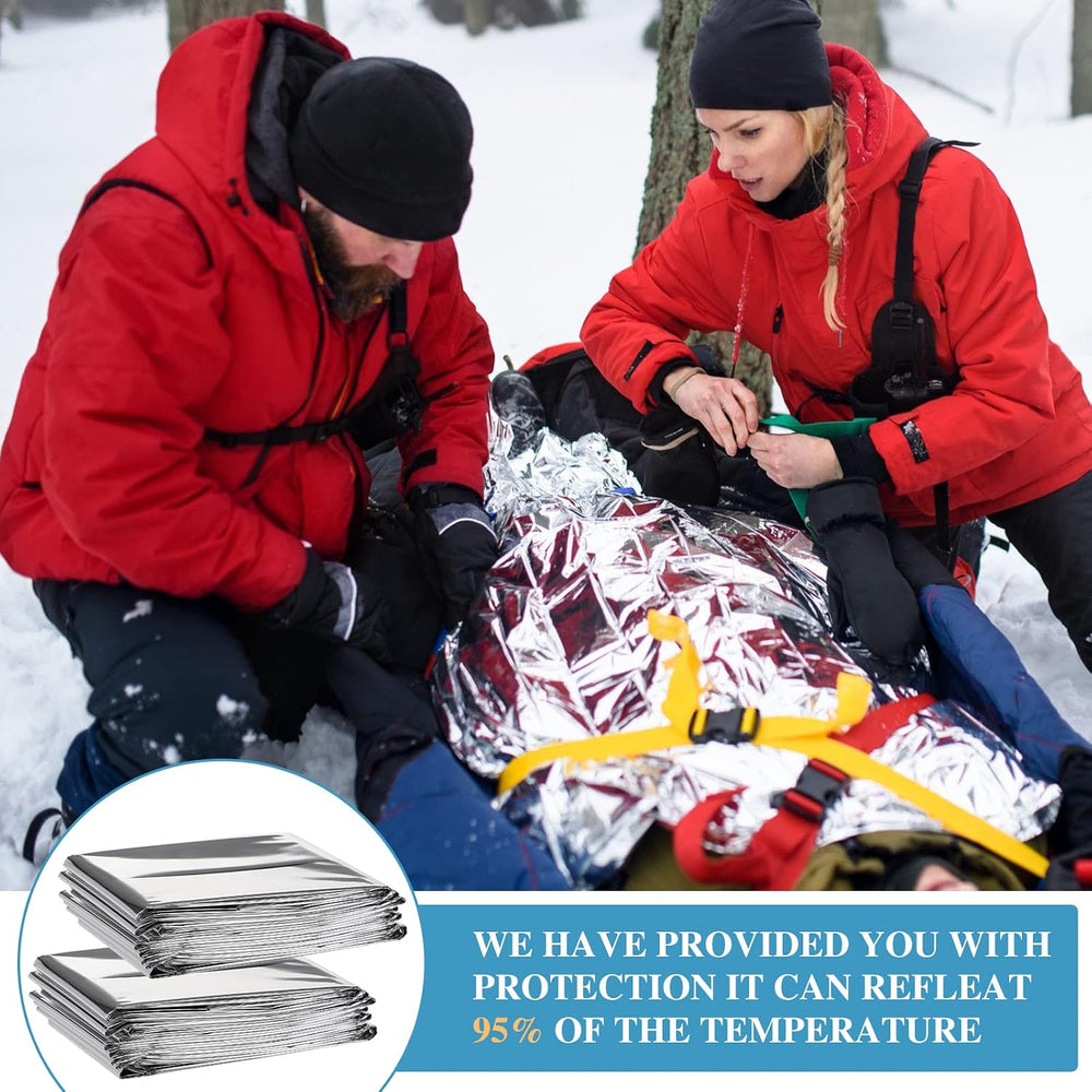 Macarrie 100 Pack Emergency Thermal Blankets Foil Space, Silver