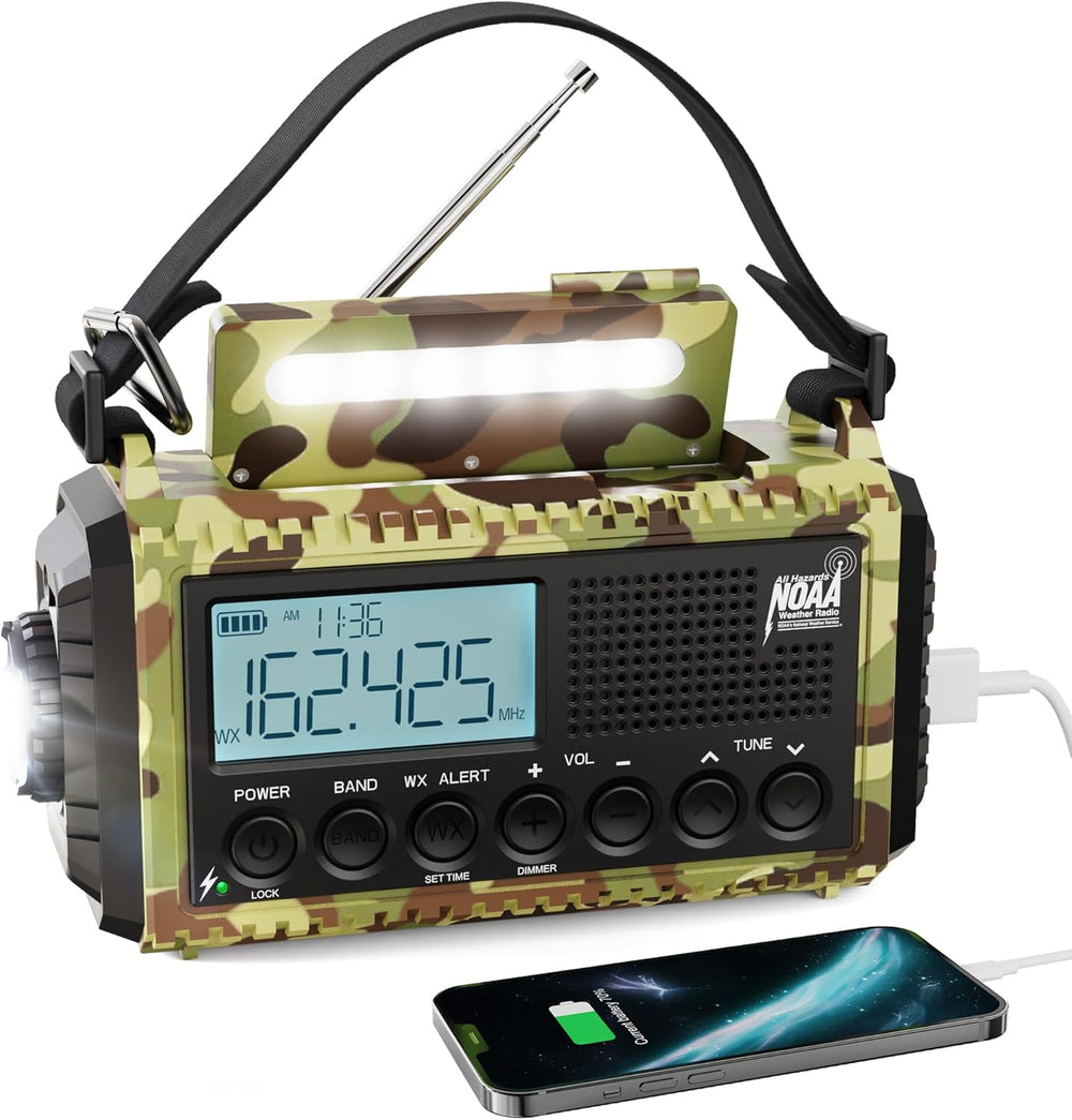 Raynic Weather Radio, 12000mAh Hand Crank Emergency Radio, 6 Ways Powered AM/...