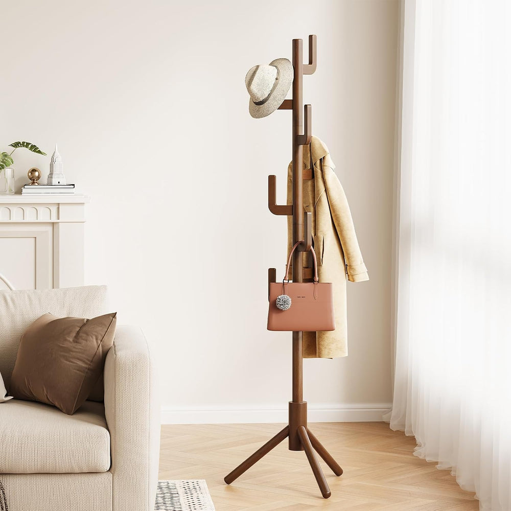 Yoobure Solid Wood Coat Rack - Cactus Coat Tree Freestanding with 8 Hooks, Co...