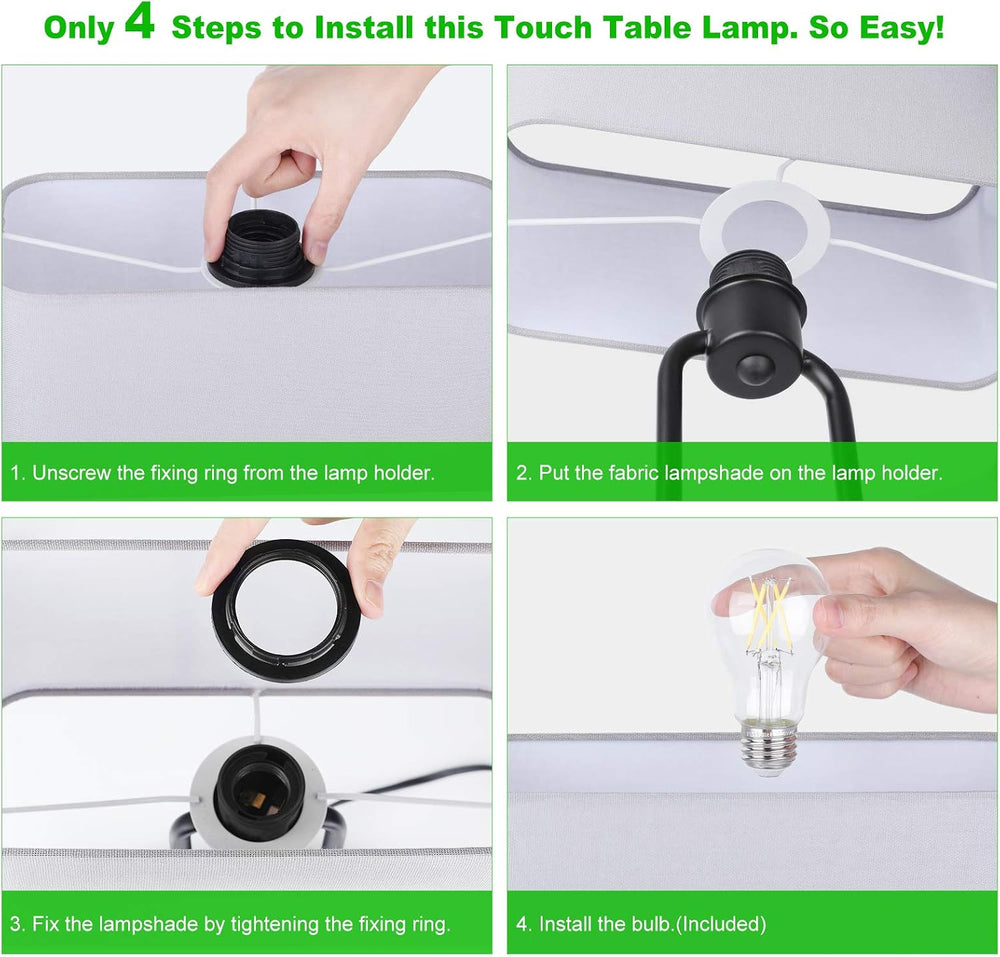 Lakumu Bedside Touch Control Table Lamps, 3 Way Dimmable Nightstand Lamp