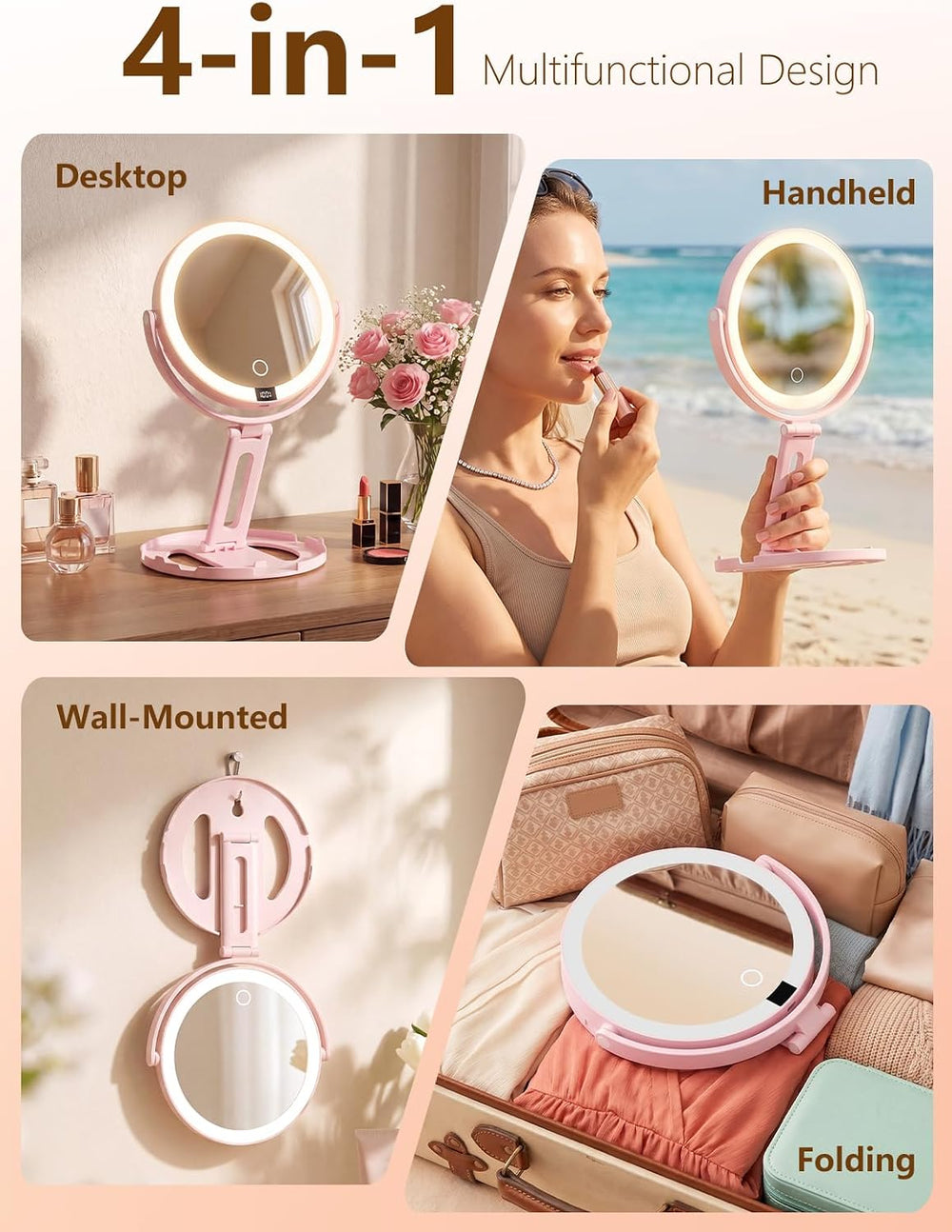 Gospire Foldable Travel Makeup Mirror with Lights, 1X/20X Magnification