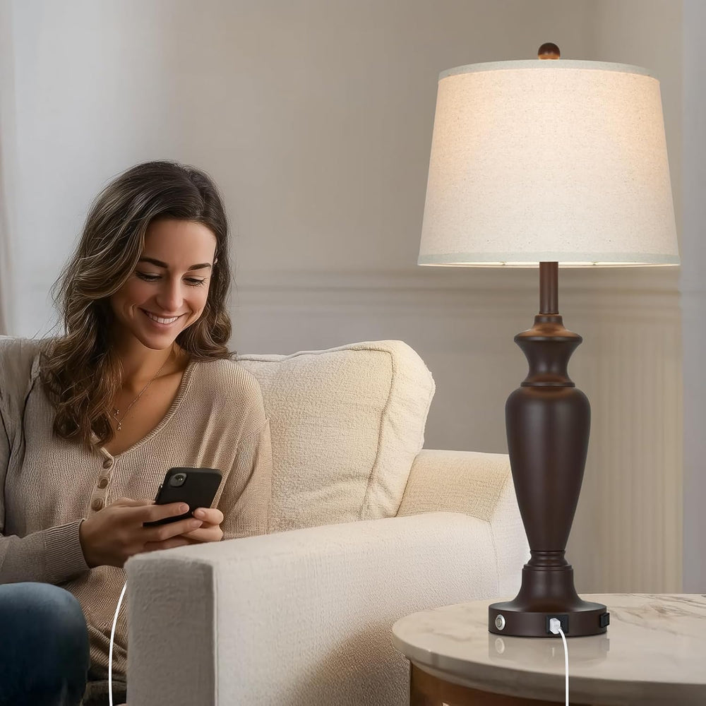 30" Tall Brown Table Lamp for Living Room, Touch Control Bedside Lamp fo...