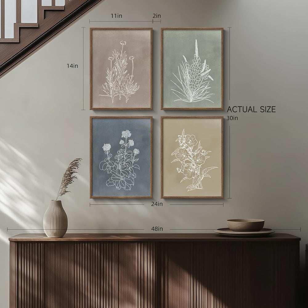 Framed Vintage Neutral Boho Botanical Wall Art for Bedroom, 11x14 In