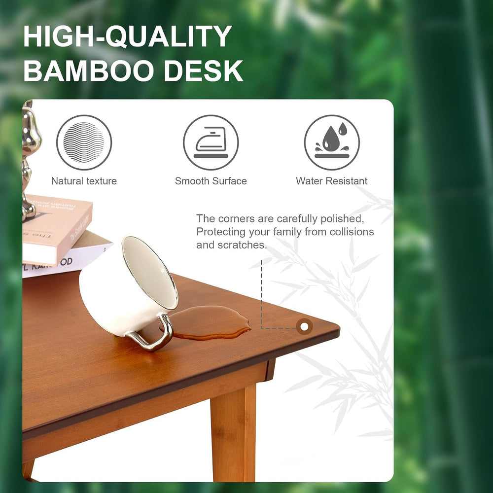 Nnewvante 46" Bamboo Writing Desk with Drawers for Home Office, Brown