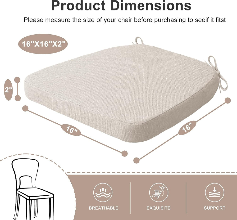 Beige Dining Chair Cushions with Ties, Waterproof Outdoor Seat Pads with Non-...