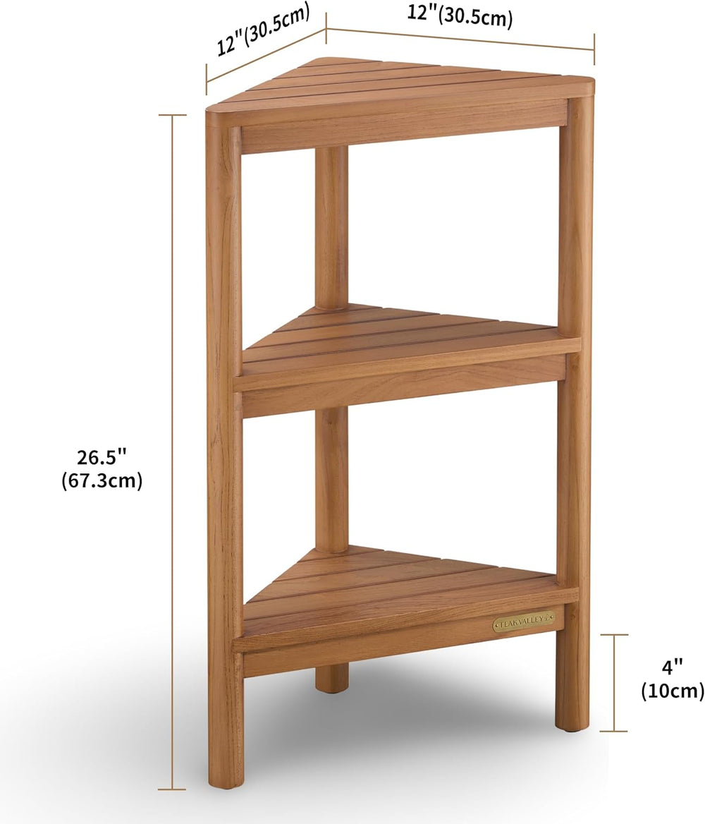 Fully Assembled Teak Corner Shower Shelf, Shower Caddy 26.5"