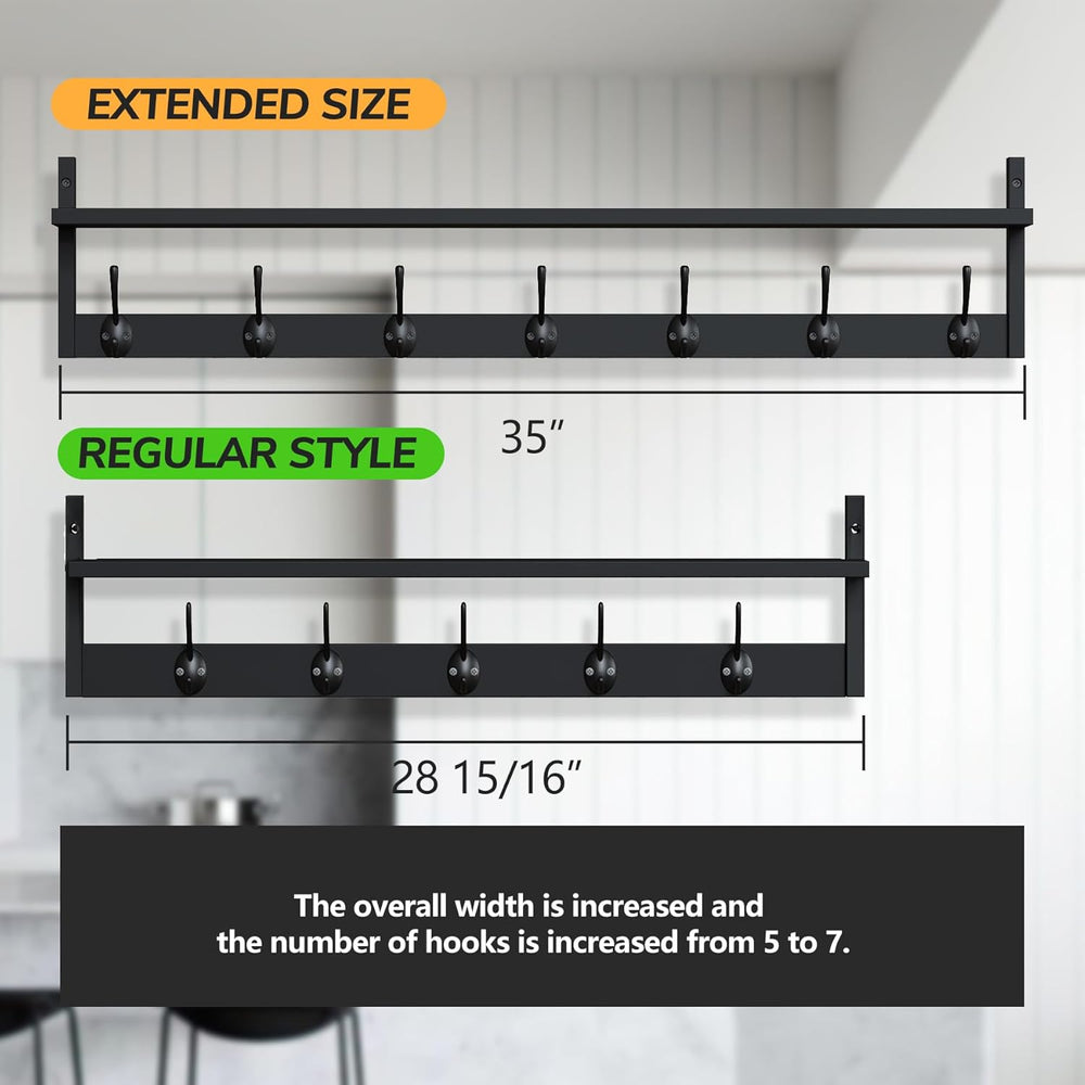 BAMEOS Wall Hooks with Shelf 35 Inch Length Entryway Hanging Shelf Wood Coat ...