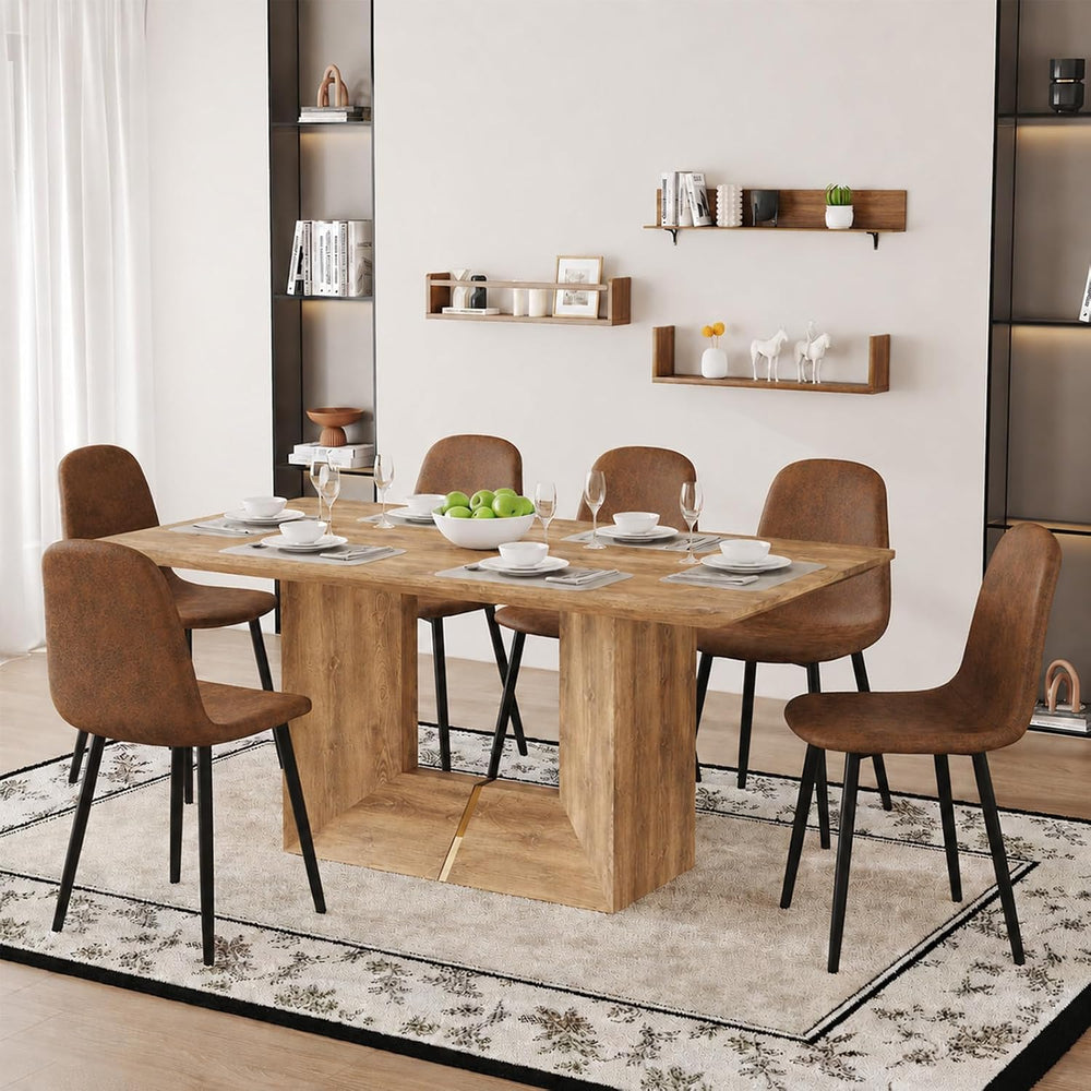 63'' Dining Table Set for 6, Wooden Dining Table Set with Chairs