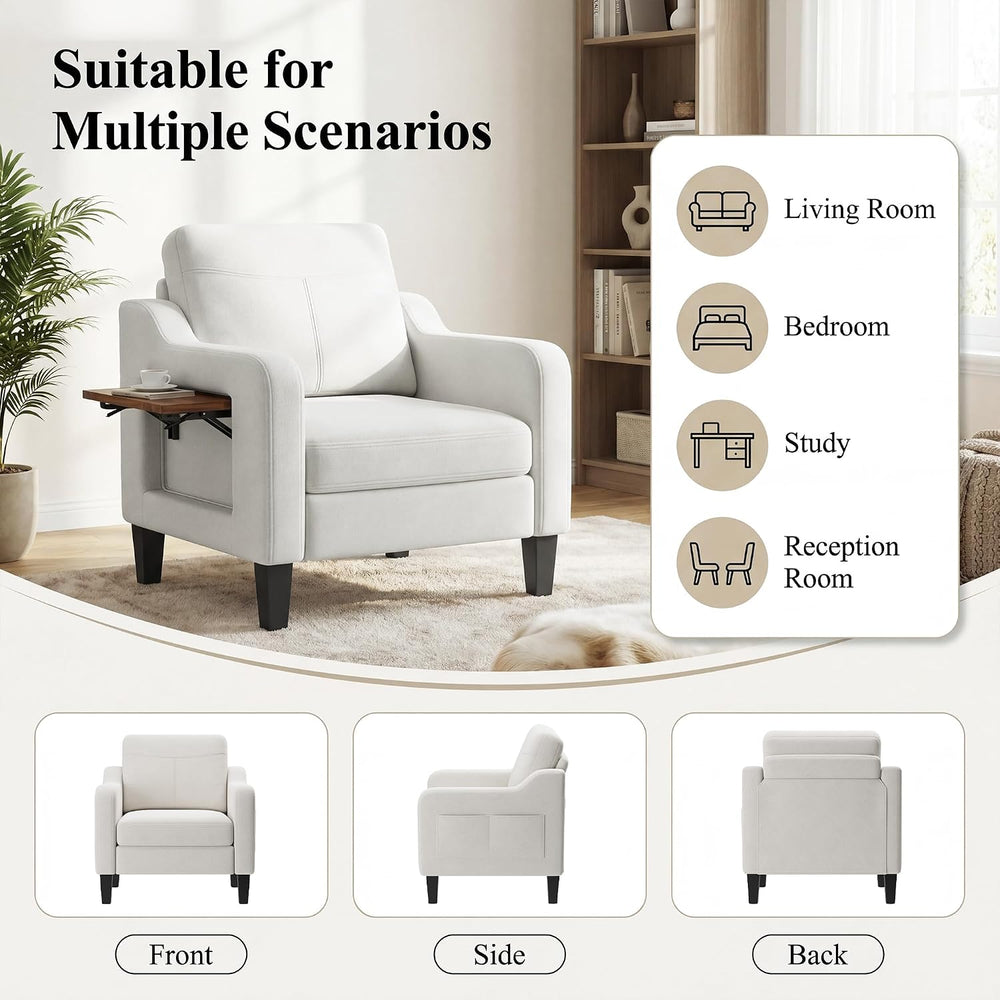 Accent Chair for Living Room, Mid-Century Upholstered Armchair with Foldable ...