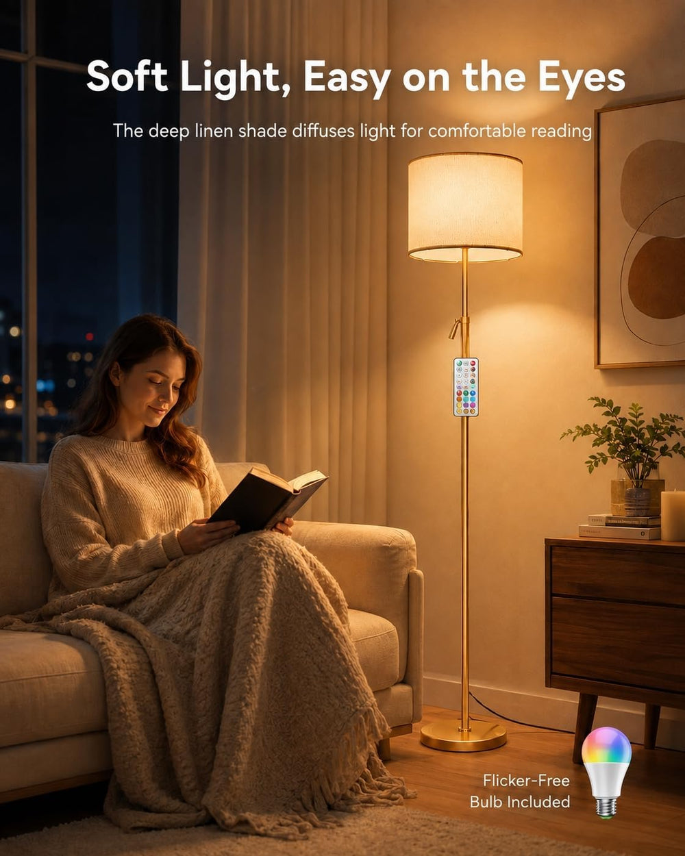 Height Adjustable Floor Lamp, RGB Color Changing LED, 60"-69"