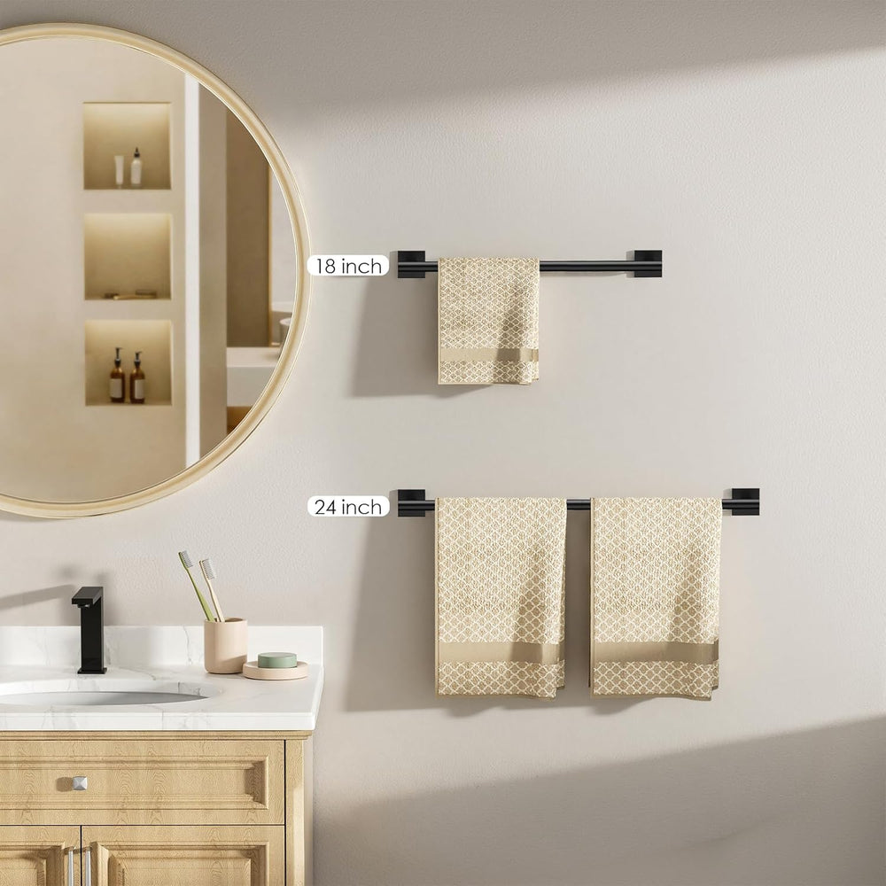 FORIOUS Towel Bar, 24 Inch Towel Racks for Bathroom Square Matte Black