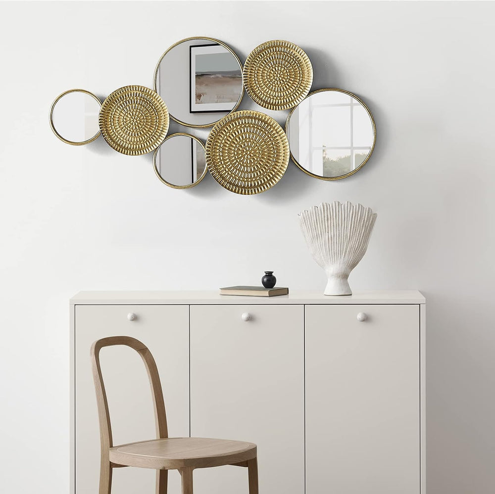 Oakrain Home Decor Metal Wall Decor with Multi Circle Plates Mirror, Large Mo...