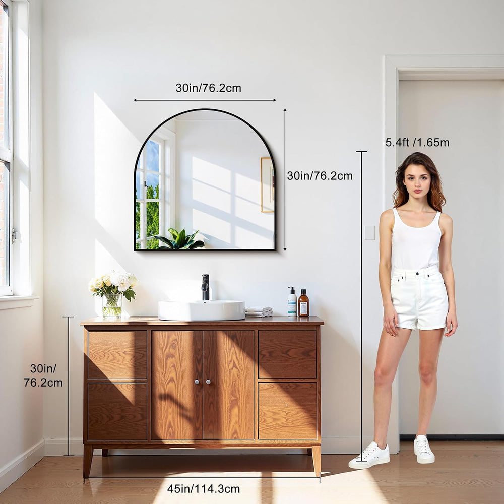 CIRCUMI Arched Wall Mirror, 30"x30" Black Arched Mirror for Entrywa...