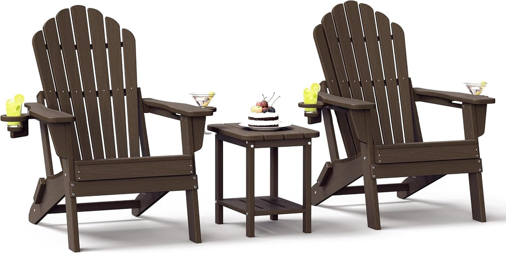 Adirondack Chair Set of 2 with 2 Cup Holders&Table, Coffee