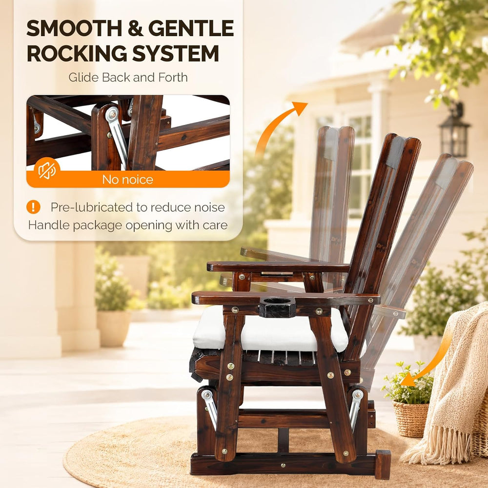 VINGLI Wooden Patio Glider with Cushion, Heavy Duty 600 LBS Outdoor Glider wi...