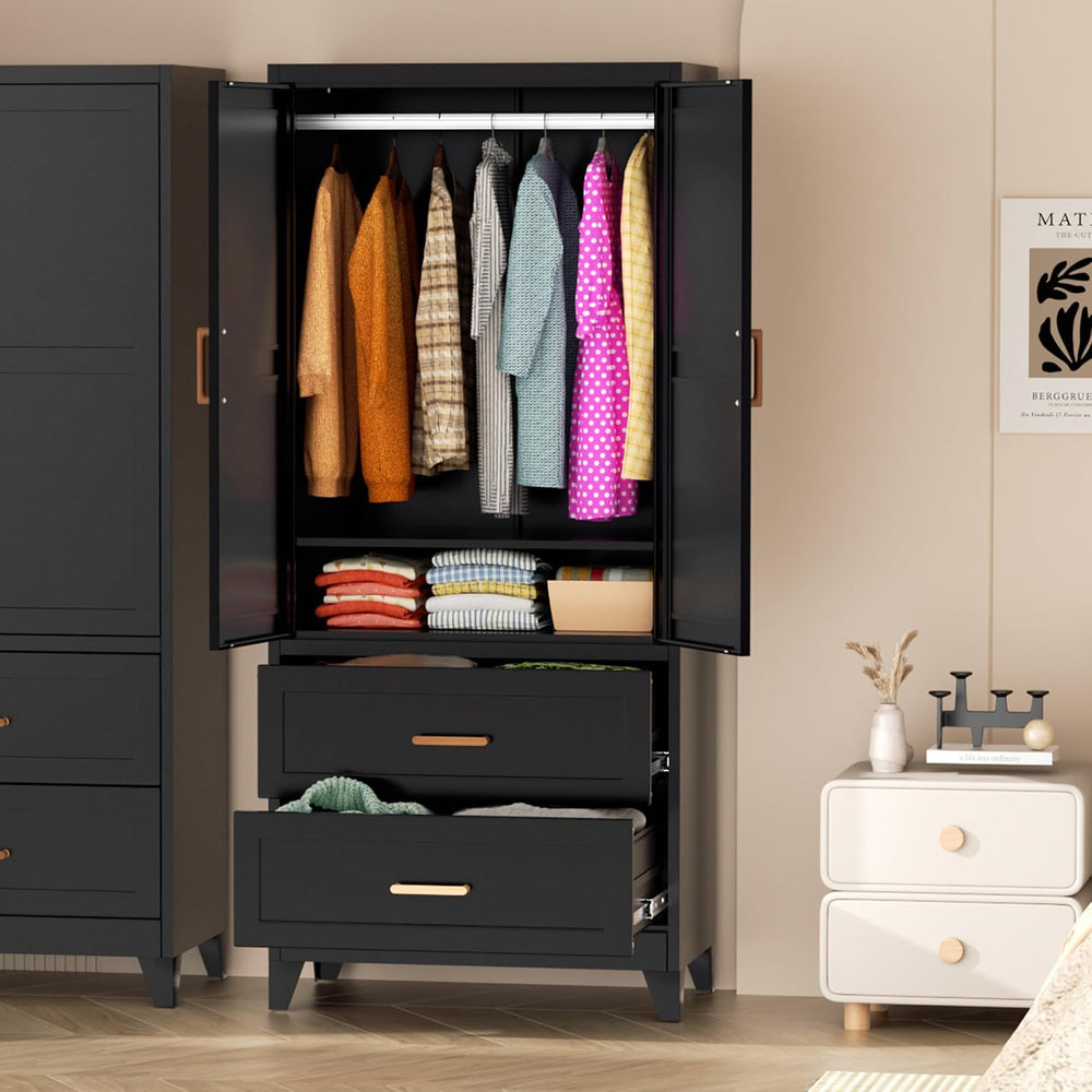 Greenvelly Metal Armoire Wardrobe Closet with 2 Drawers, 18" Deep Metal ...