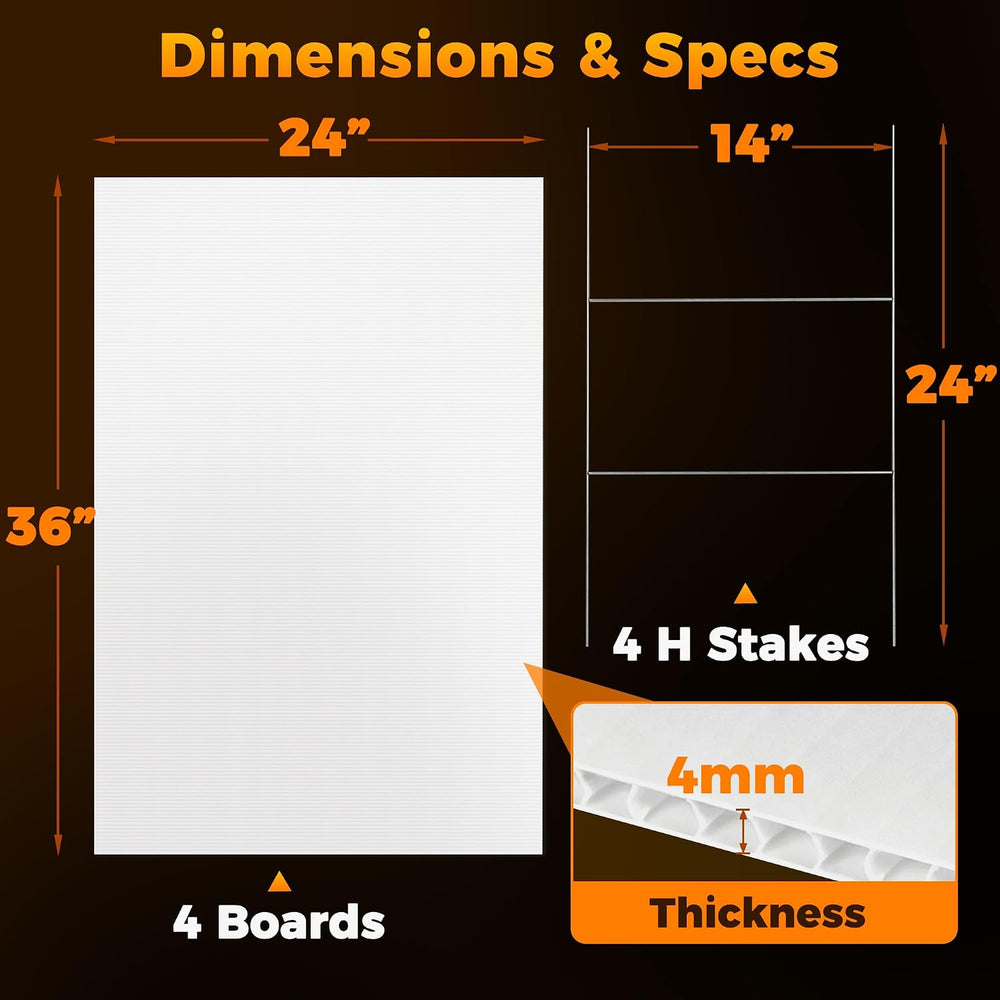 24 x 36 Inch Plastic Blank Yard Signs with Stakes - 4mm Extra Large Corrugate...