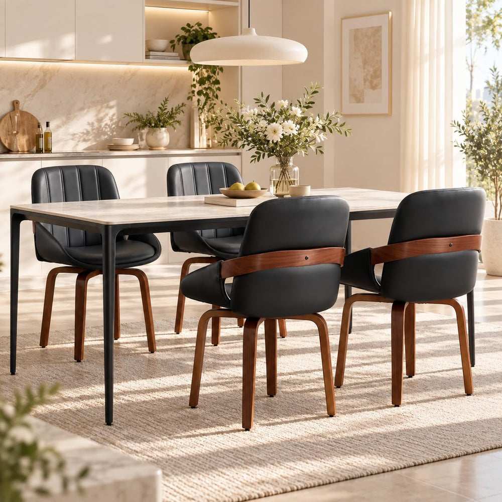 Swivel Dining Chairs Set of 6, Black Leather Dining Room Chairs