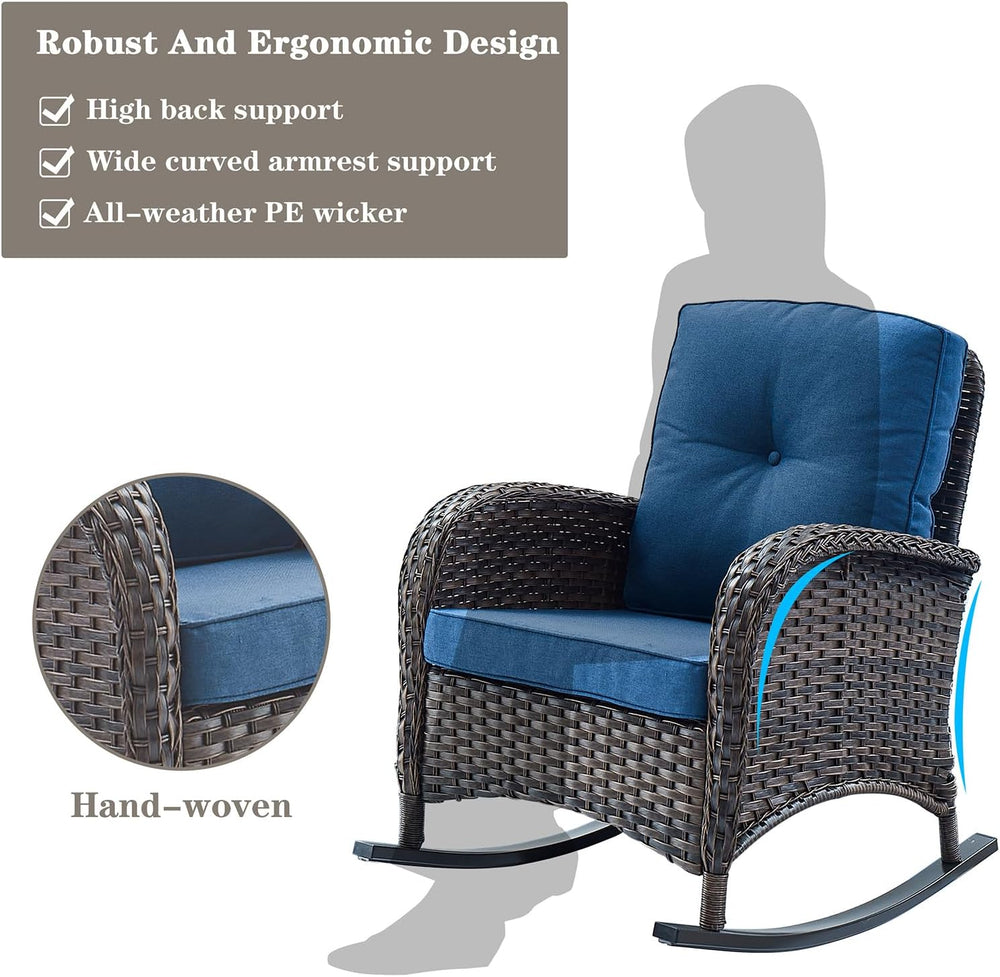 Belord Wicker Porch Rocking Chairs - 3 Pieces Patio Bistro Set High Back Outd...