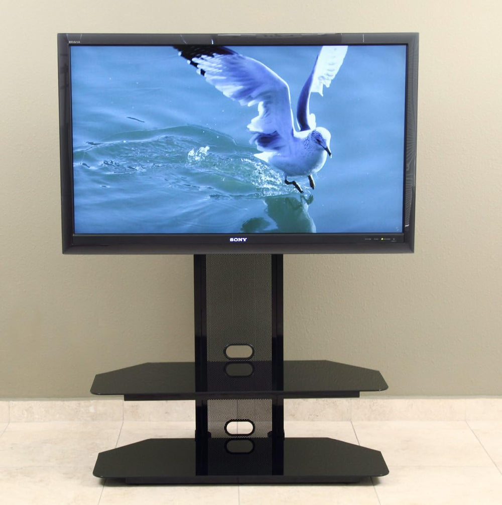 TransDeco TV Stand Mount with 2 Audio Video Shelf, 85 Inch, Black, TD560BCH