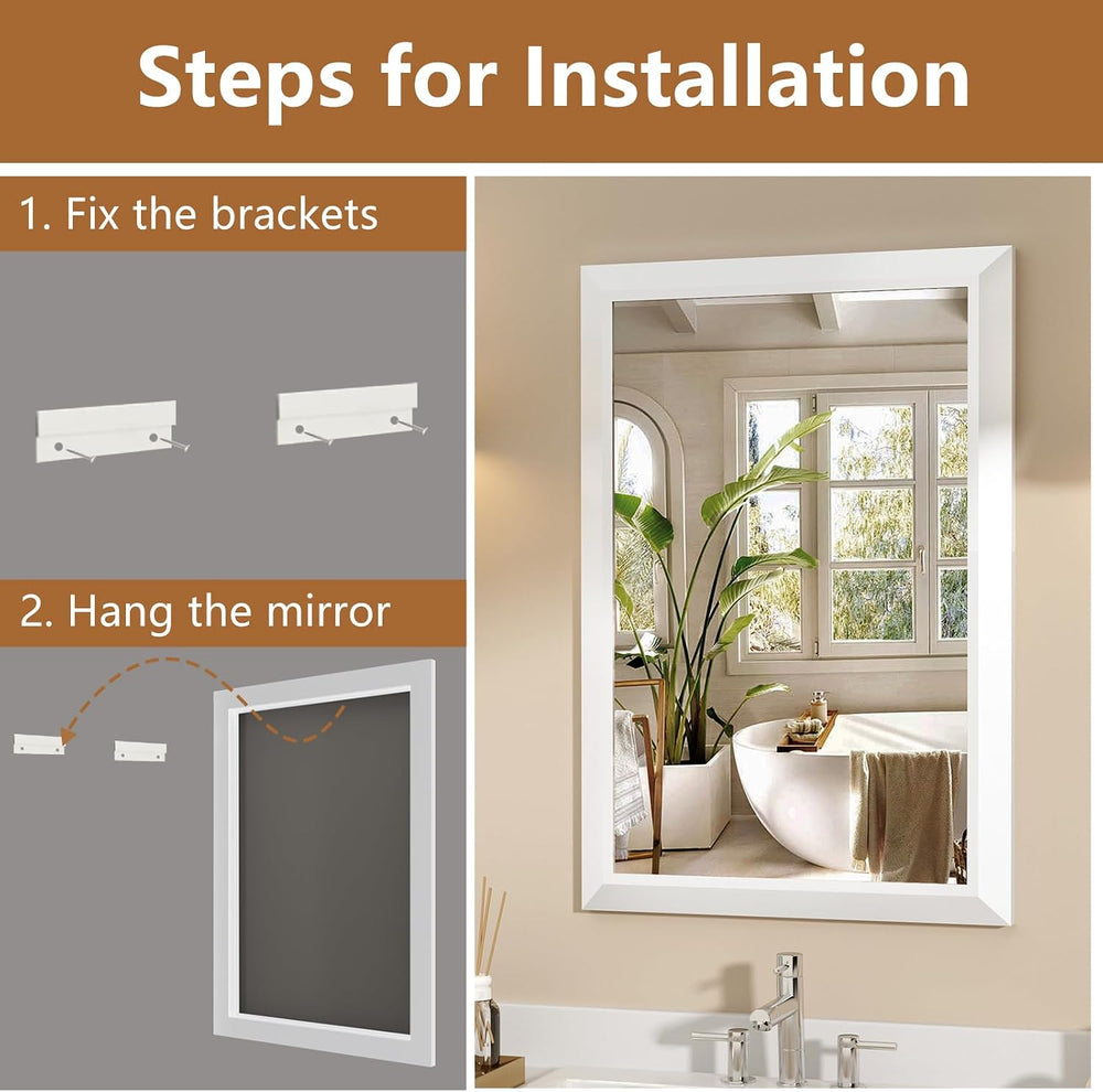 SMIROR 24x28 Matte White Bathroom Vanity Mirror for Over Sink