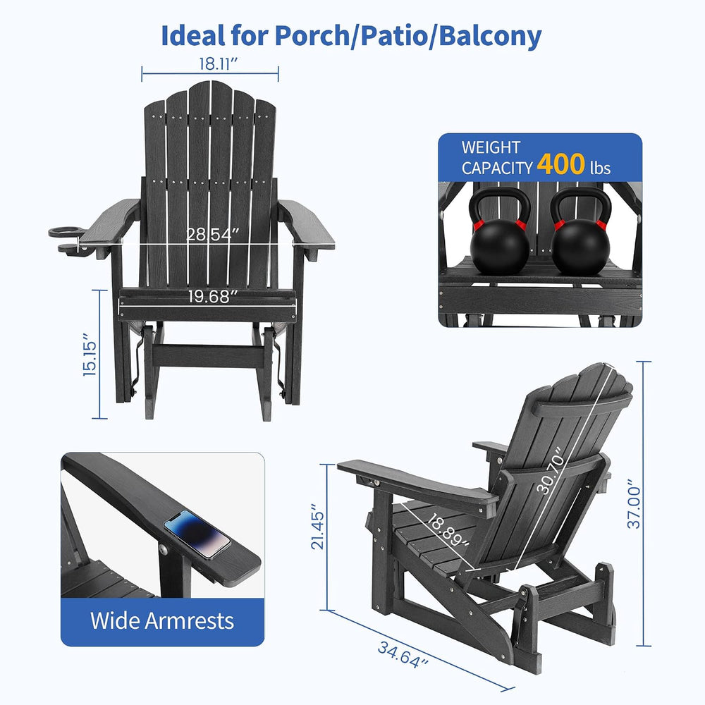 HDPE Adirondack Glider Chair,3-Position Adjustable Backrest Patio Glider